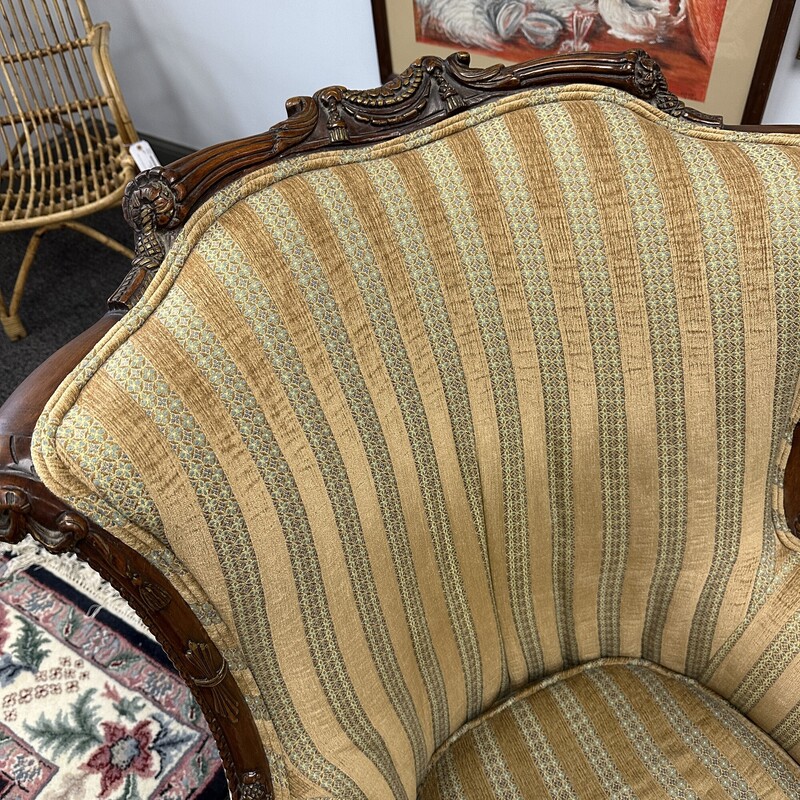 Vintage Upholstered Armchair, Wood Frame