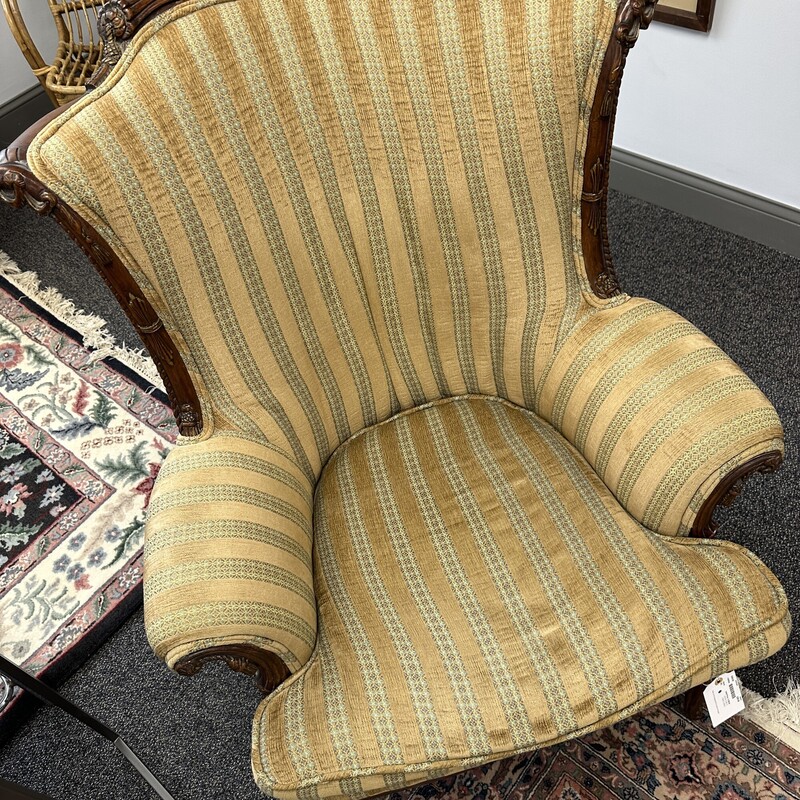 Vintage Upholstered Armchair, Wood Frame