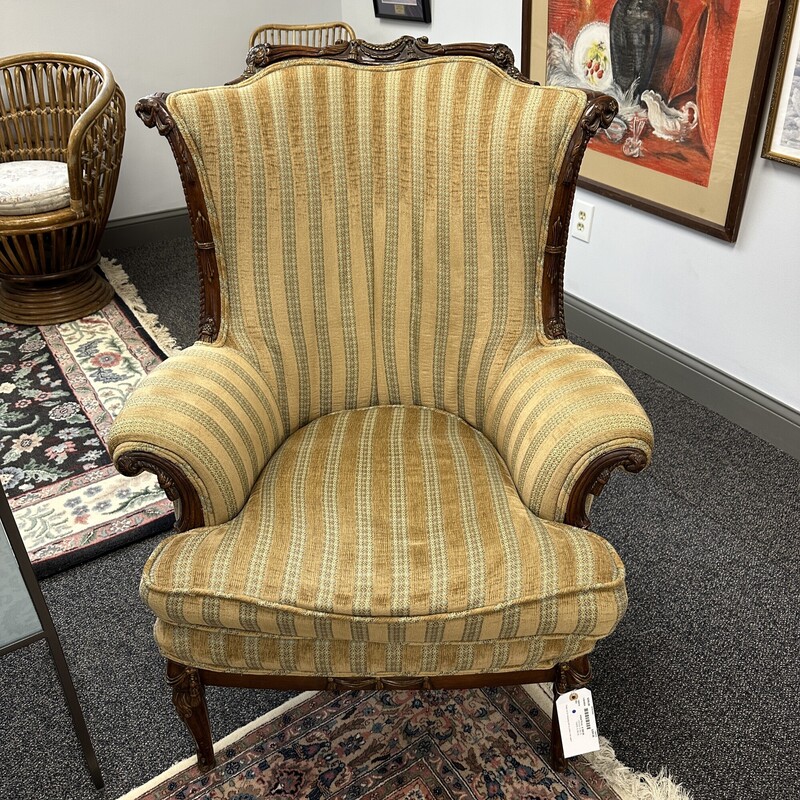 Vintage Upholstered Armchair, Wood Frame