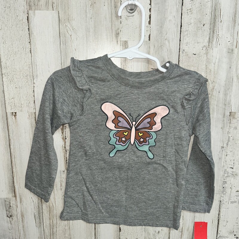 2T Grey Butterfly Tee, Grey, Size: Girl 2T