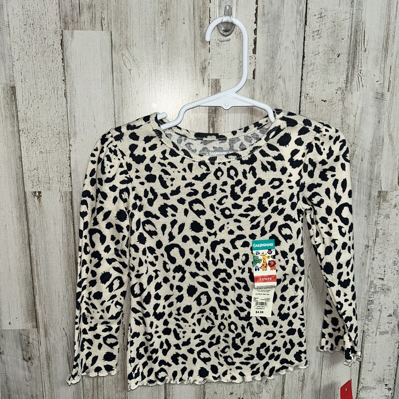 2T Ribbed Leopard Top, Beige, Size: Girl 2T