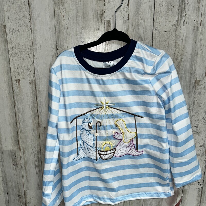 4 Baby Jesus Stripe Tee, Blue, Size: Girl 4T