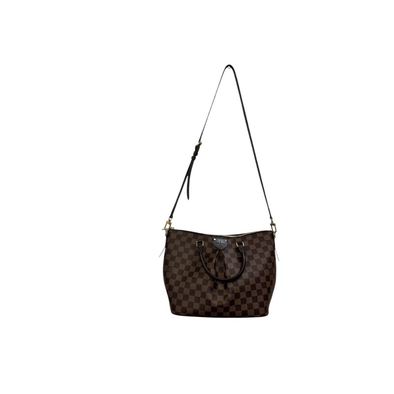 Louis Vuitton Siena MM Damier Ebene<br />
<br />
Date Code:TJ5210<br />
<br />
Dimensions:<br />
Base length: 11 in<br />
Height: 9.5 in<br />
Width: 5.75 in<br />
Drop: 4 in<br />
Drop: 19.5 in<br />
<br />
Excellent condition. Light stain in interior.<br />
<br />
Does not come with the original dust bag or box.