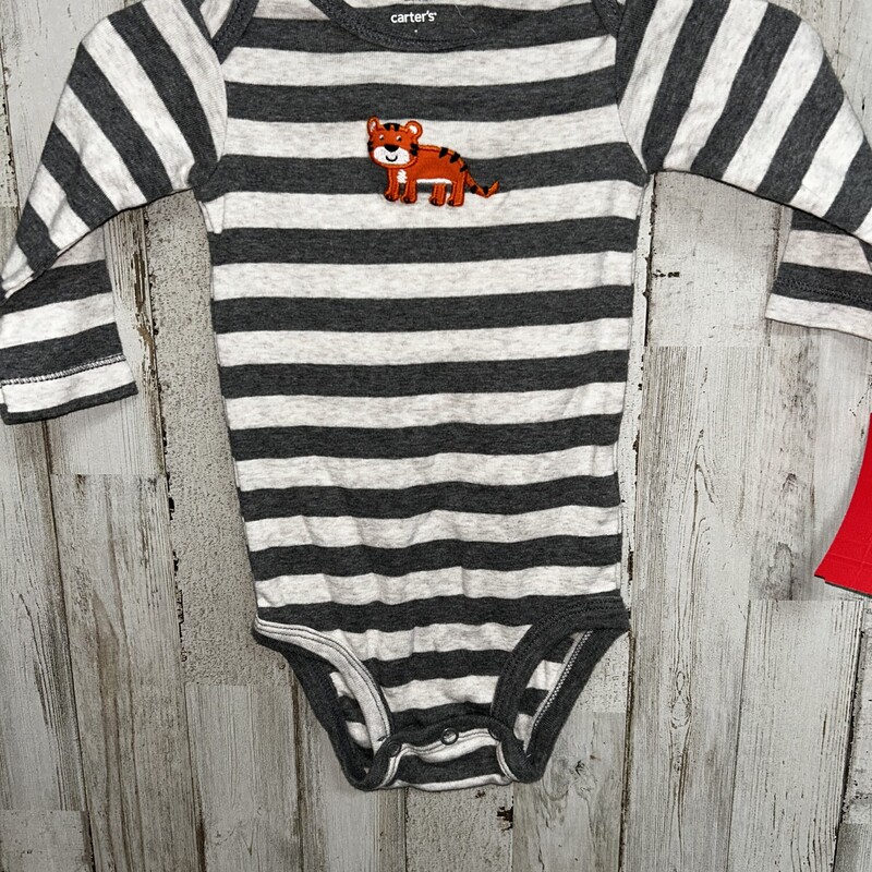 6M Striped Tiger Onesie, Grey, Size: Boy 0-9m