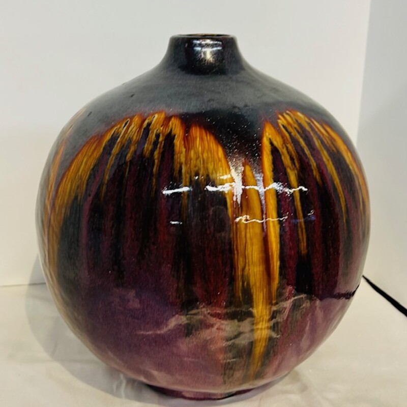 Round Drip Pottery Vase
Purple, Orange, Brown
Size: 9x11H