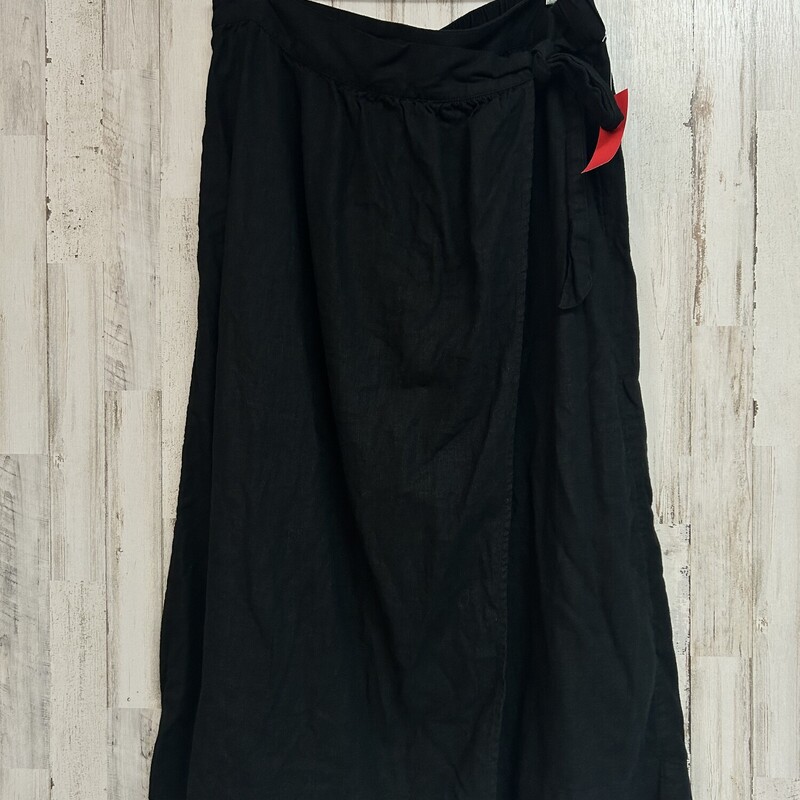 L Black Linen Tie Skirt