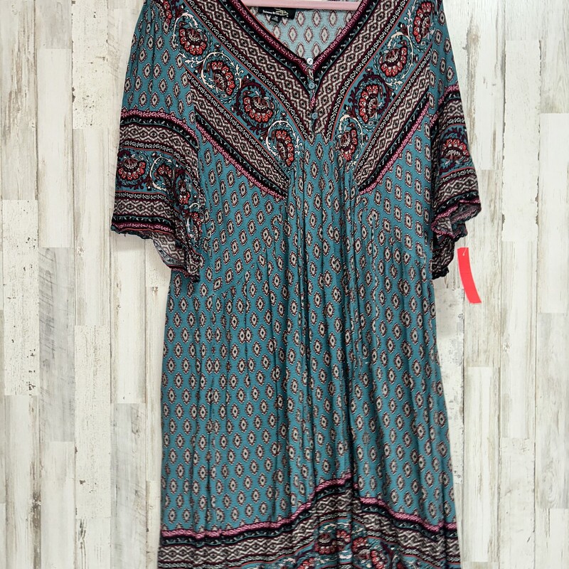 1X Teal Printed Dress