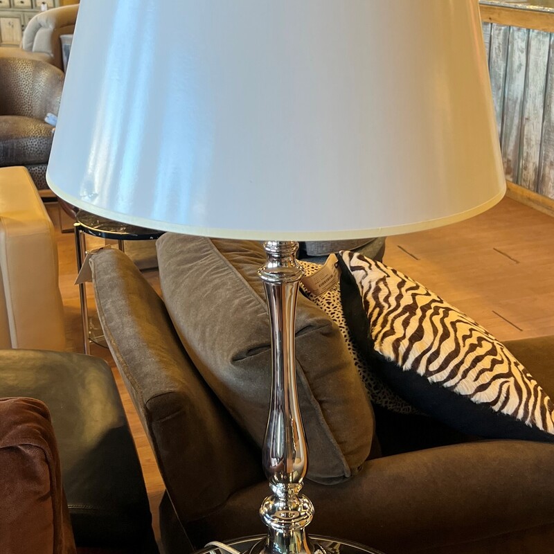 Polished Table Lamp, Silver, PAIR, 34in tall