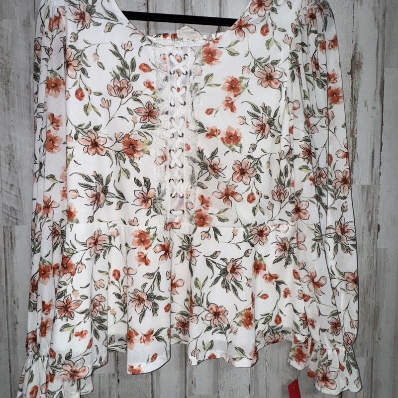 XL White Floral Lace Up T