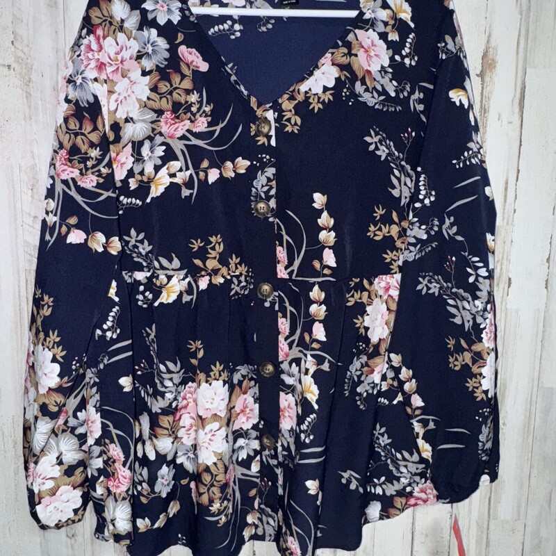 XL Navy Floral Button Top, Navy, Size: Ladies XL