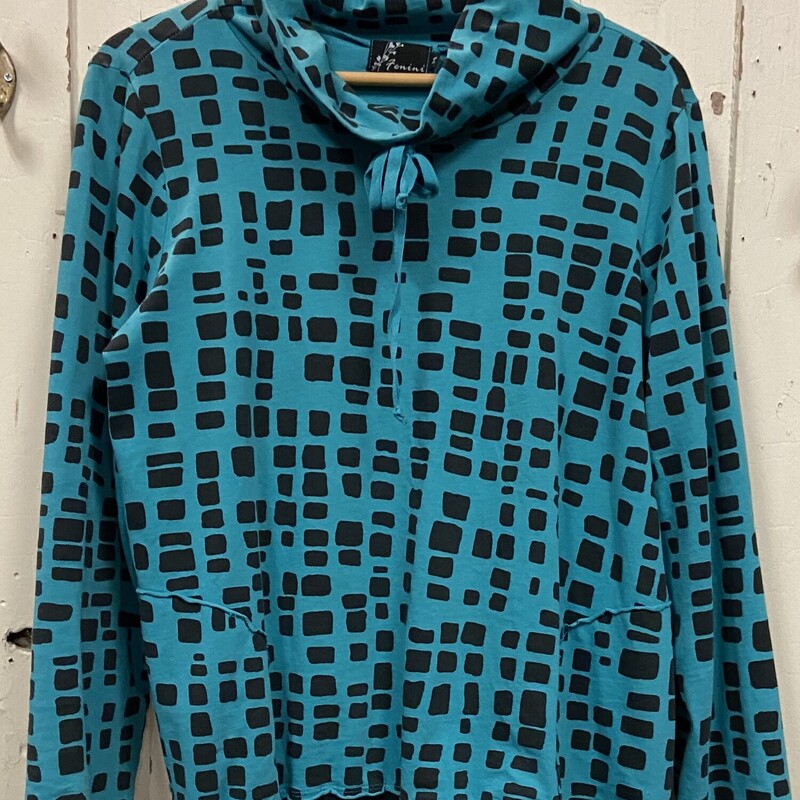 Teal/blk Pat Cowl Top