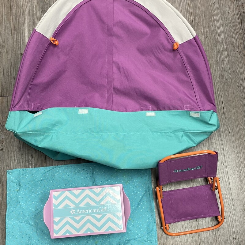 AG Doll Camping Tent, Multi, Size: Pre-owned
Includes beach chair and breakfast tray