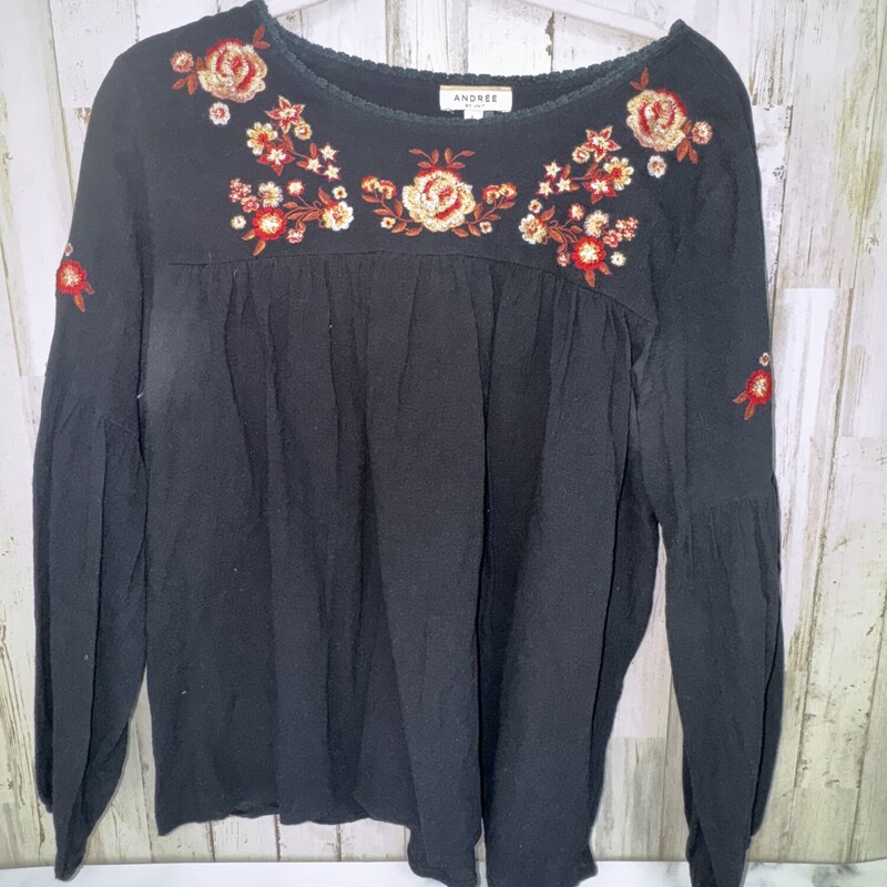 L Black Floral Embroidere