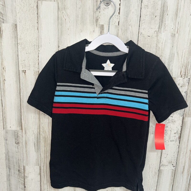 6 Black Stripe Polo, Black, Size: Boy 5-8