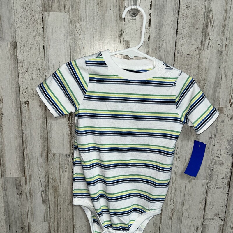 24M White Stripe Onesie, White, Size: Boy 12-24m