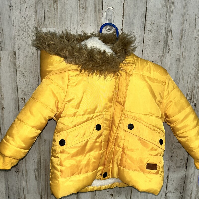 18M Yellow Fur Hood Jacke, Yellow, Size: Boy 12-24m