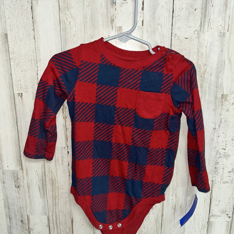 24M Red/Navy Plaid Onesie, Red, Size: Boy 12-24m