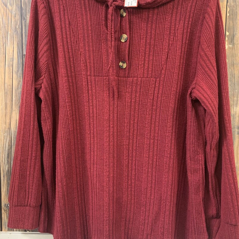 Maroon Button Trim Hoodie, Size: L