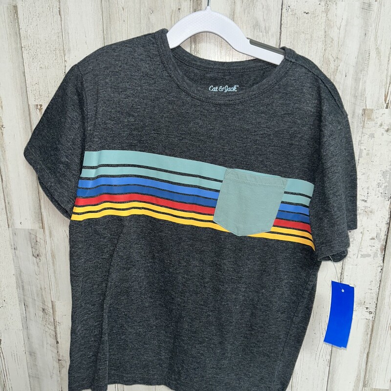 8/10 Grey Striped Tee, Grey, Size: Boy 5-8