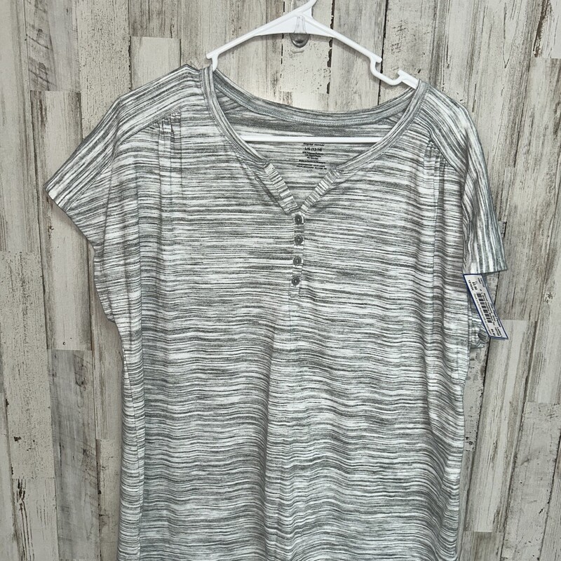 L Grey Heather Button Tee