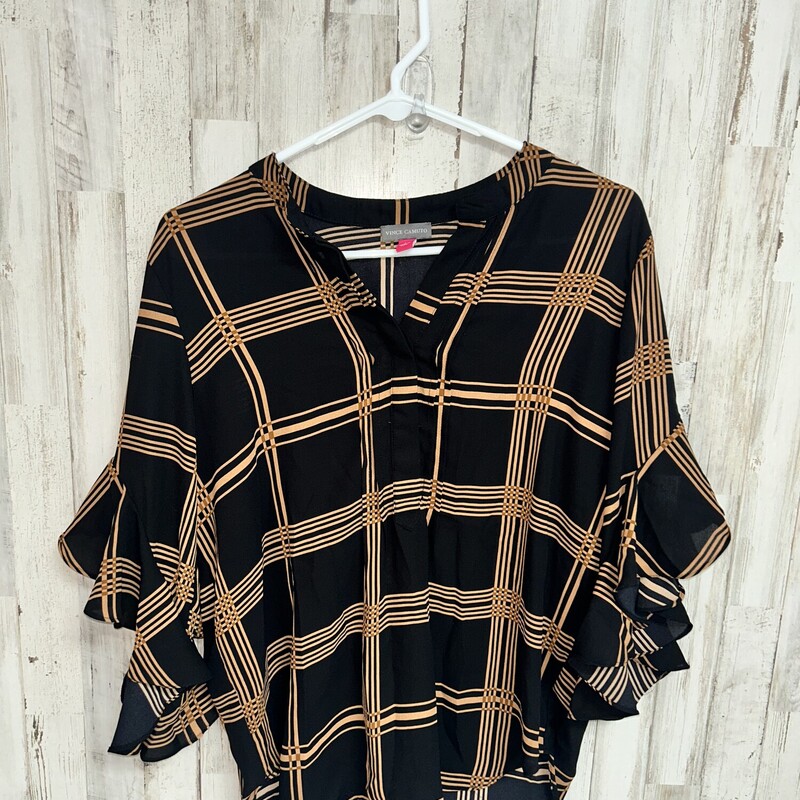 S Black/Tan Plaid Print T, Black, Size: Ladies S