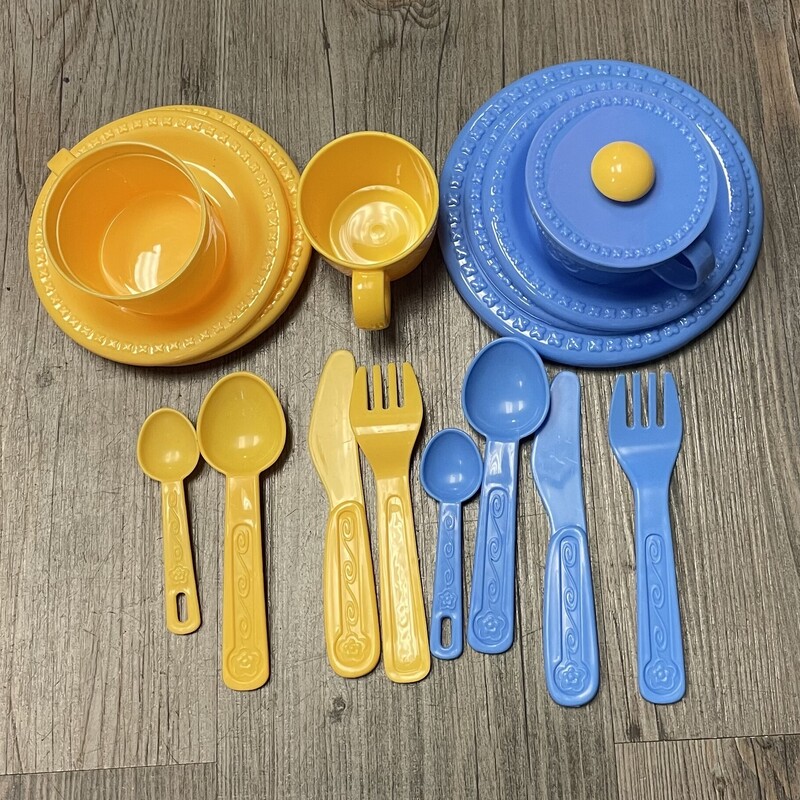 Cups And Plates Set, Blue/yel, Size: Pre-owned