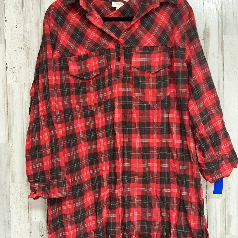 M Red Plaid Fray Tunic, Red, Size: Ladies M