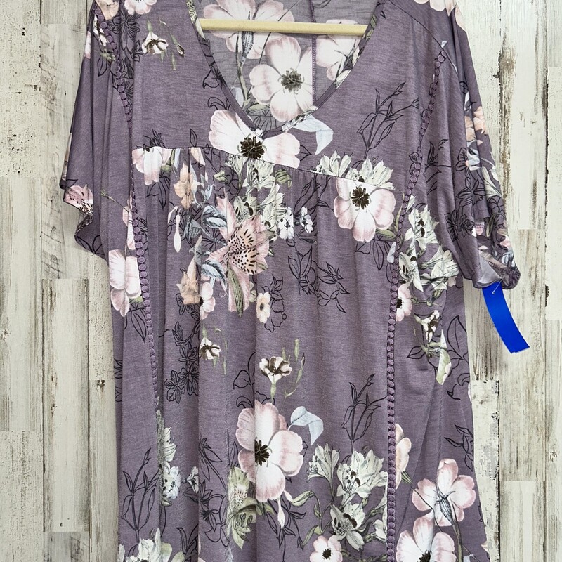 L Purple Floral Print Top, Purple, Size: Ladies L