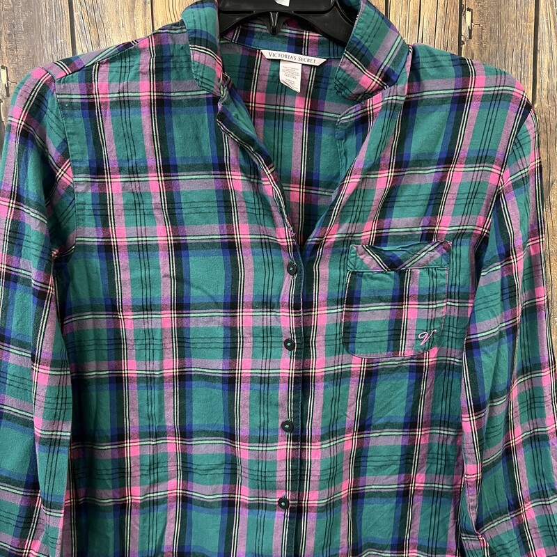 VS Pink Green Button Up, Size: S