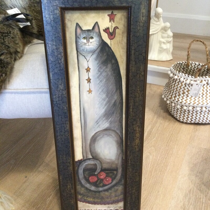 Tall Kitty Framed Wall Art with Stars,
Multi,
Size: 23 X 8 In