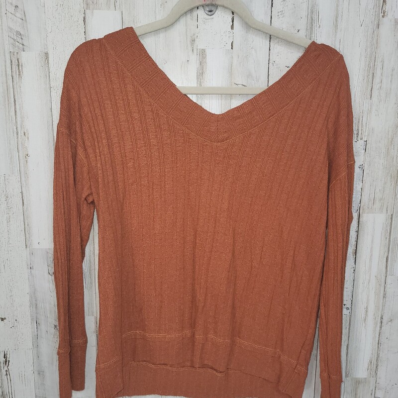 L Rust Knit Textured Top, Orange, Size: Ladies L