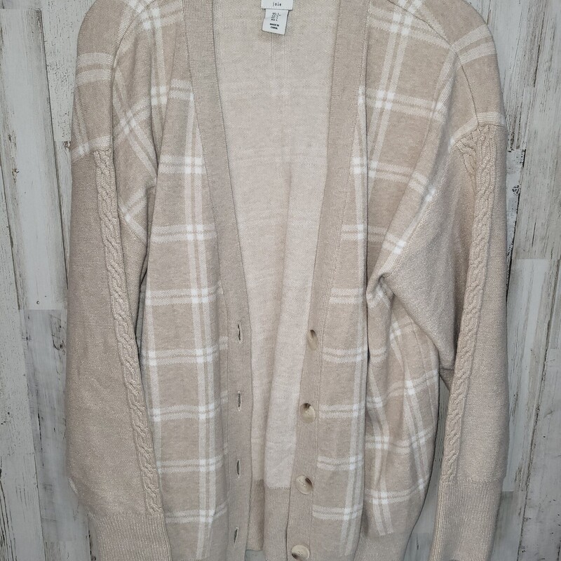 L Tan Plaid Knit Cardigna, Tan, Size: Ladies L