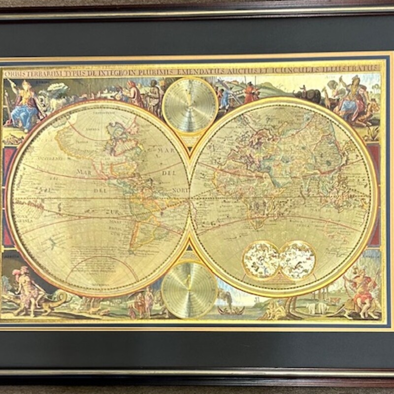 Framed Double Old Map Print
Gold Brown Black Size: 40 x 31H