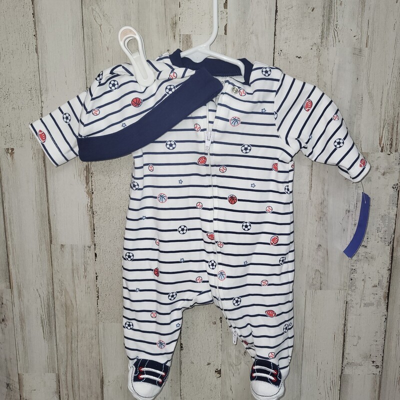 NB 2pc Ball Print Sleeper, White, Size: Boy 0-9m