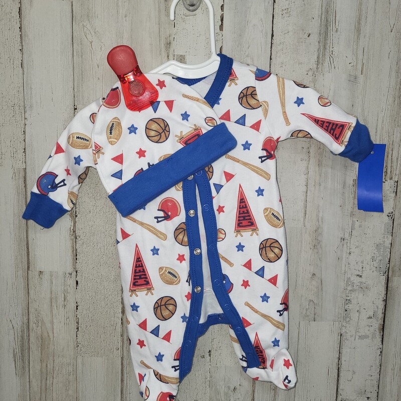 NB Football 2pc Print Sle, White, Size: Boy 0-9m