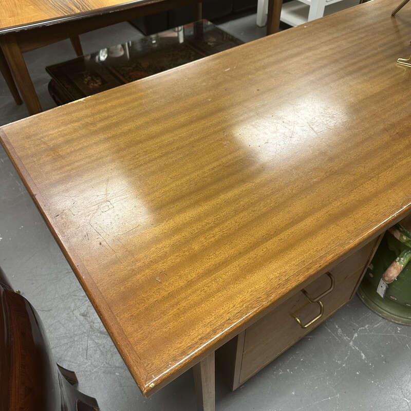 Vintage Mid Century Harvey Probber Desk, Walnut with Brass Accents/Drawer Pulls. In great condition for its age. Has 5-Drawers. Heavy piece!
Size: 78x30x30