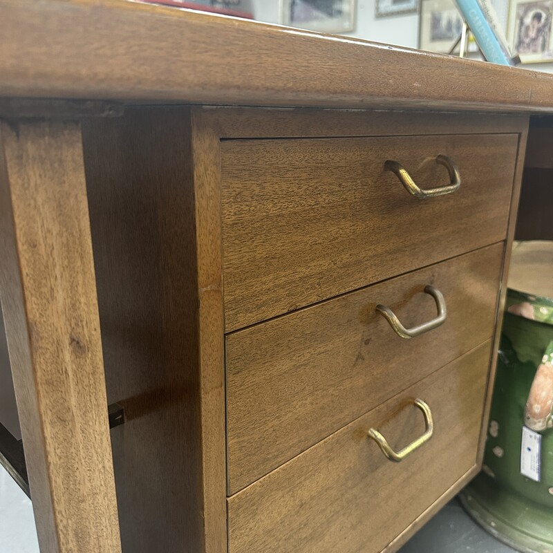 Vintage Mid Century Harvey Probber Desk, Walnut with Brass Accents/Drawer Pulls. In great condition for its age. Has 5-Drawers. Heavy piece!<br />
Size: 78x30x30