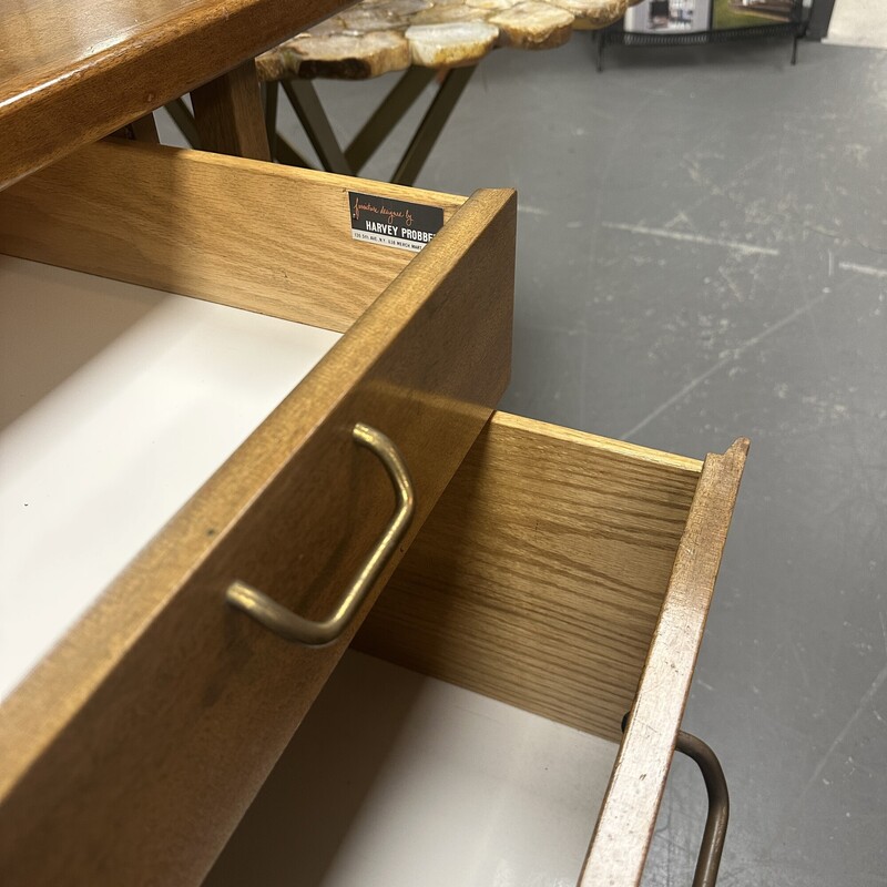 Vintage Mid Century Harvey Probber Desk, Walnut with Brass Accents/Drawer Pulls. In great condition for its age. Has 5-Drawers. Heavy piece!<br />
Size: 78x30x30