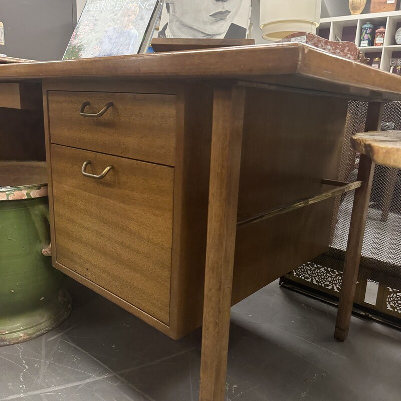 Vintage Mid Century Harvey Probber Desk, Walnut with Brass Accents/Drawer Pulls. In great condition for its age. Has 5-Drawers. Heavy piece!<br />
Size: 78x30x30