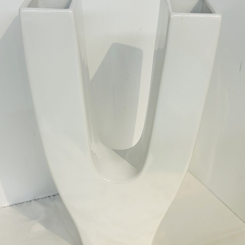 Ceramic U Shape Vase
 White, Size: 8x14.5H