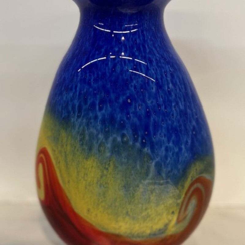 Rainbow Art Glass Vase
Blue, Green, Yellow, Red
 Size: 7x10.5H