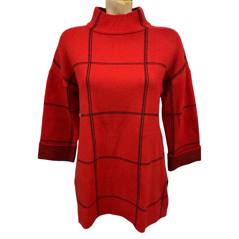 Tahari Top LS, Red/blk, Size: S