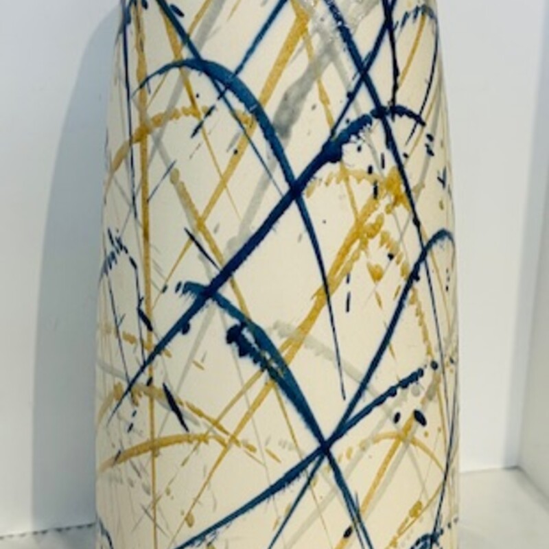 Splatter Painted Cylinder Vase
Cream Blue Yellow Size: 6.5 x 15.5H