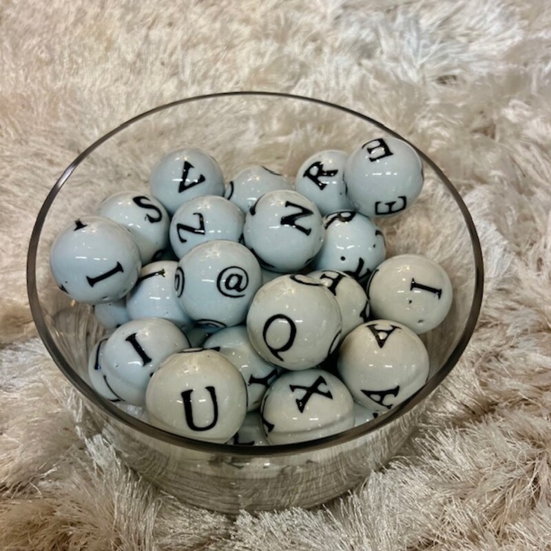 Ceramic Alphabet Letter Balls in Glass Bowl
Clear White Black
36 Balls
Size: 8 x 4H