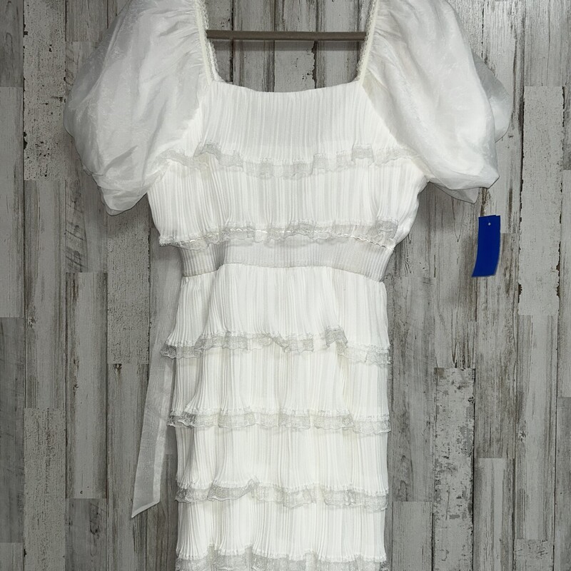 S White Pleated Ruffle Dr