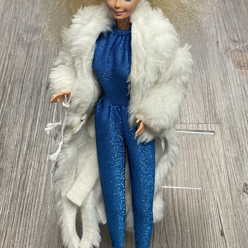 Barbie -White Fur Coat & Sparkle Jumpsuit, Blue, Size: 1983