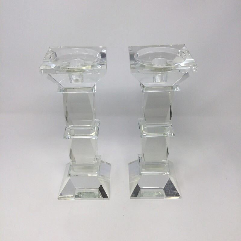 Pair Lead Crystal Candle Holders Square Design,
Clear, Size: 10in