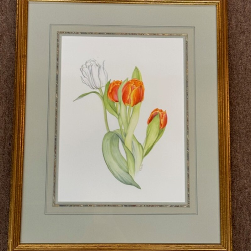 M, Bartel Framed Matted Floral Print
Gold Orange Green
Size: 17.5 x 21.5H