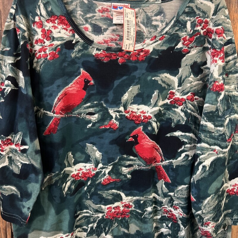 Green W-Red Birds Shirt, Green, Size: XL