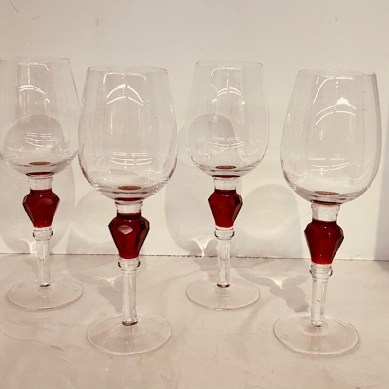 Set of 4 Jewel Stemmed Wine Glasses
Clear and Red
Size: 4x10H